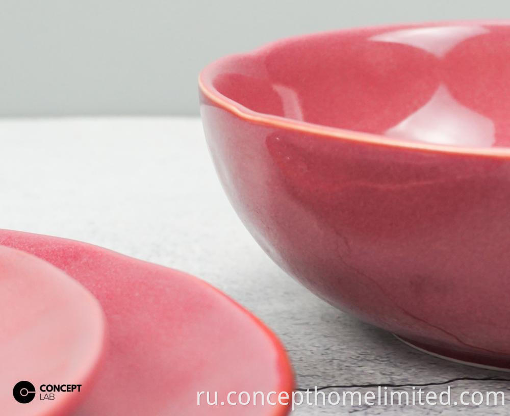 Reactive Glazed Stoneware Dinner Set In Rose Red Ch22067 G01 3